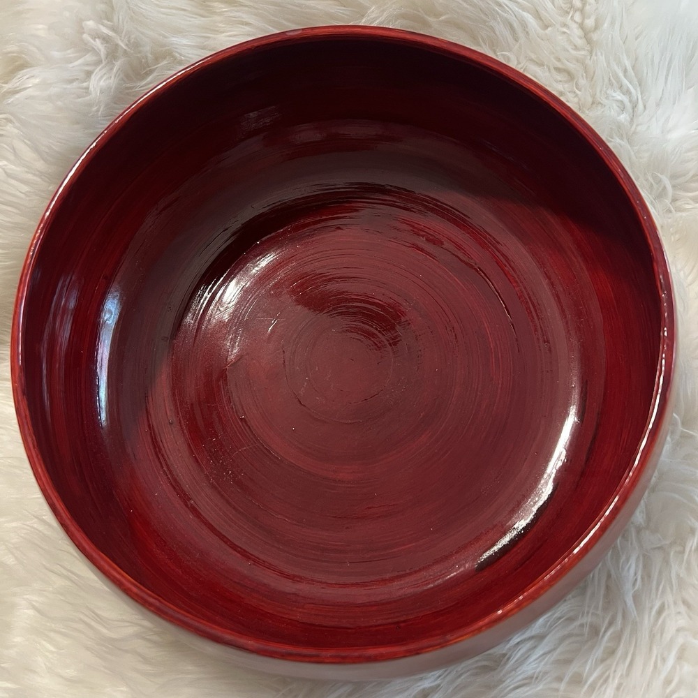 Lerman Decor Red Bamboo Decorative Bowl Lacquered Wood Grain 10.5 Inch SBV7324